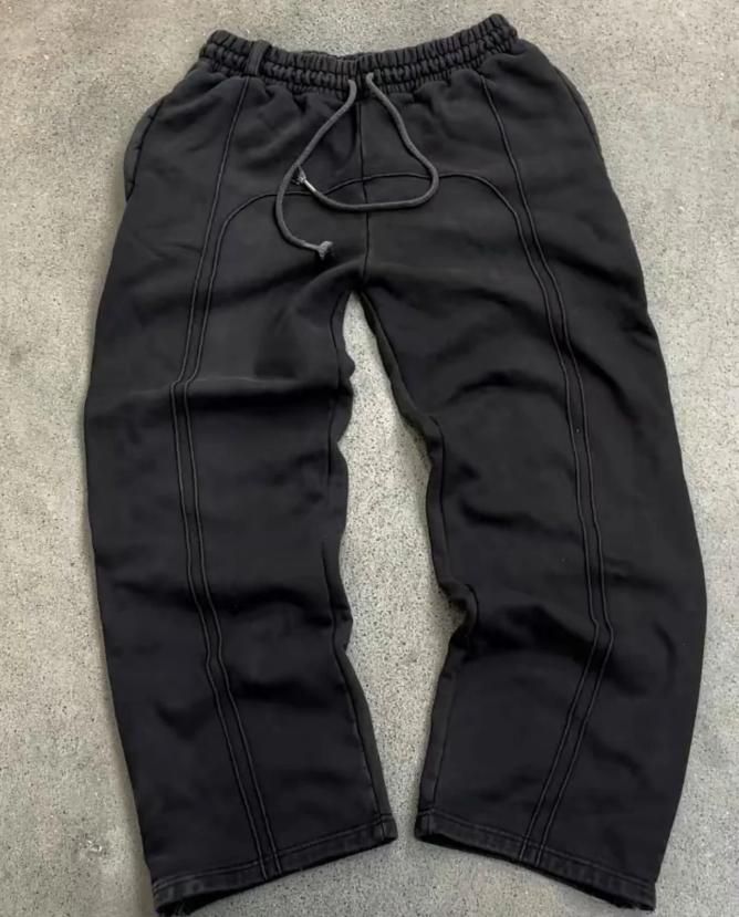 Men's black elastic waist sweatpants with drawstring and regular fit, pack of 2 cotton blend track pants for casual wear