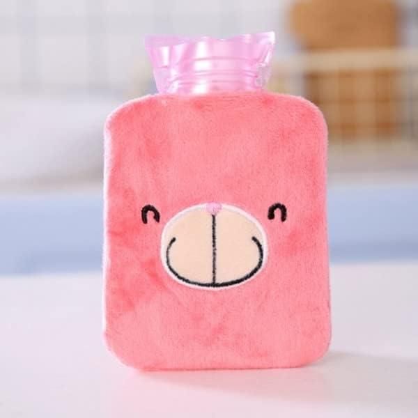 Small Hot Water Rubber Bottle with pink plush bear cover for pain relief therapy