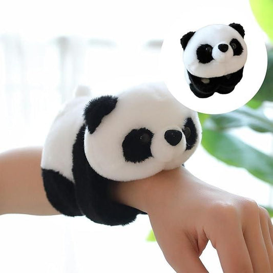 Unisex stuffed animal plush panda slap bracelet on wrist soft and colorful toy accessory